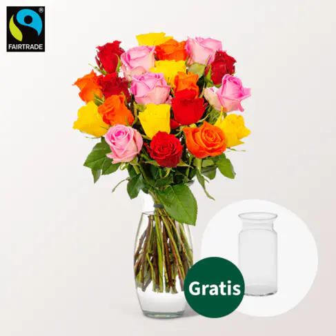 Bunte Fairtrade Rosen im Bund