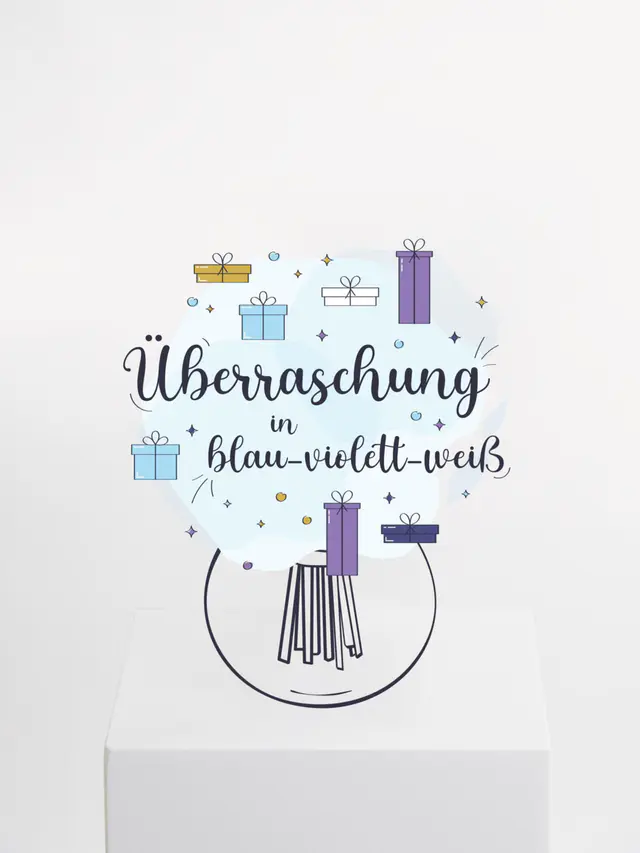 Überraschungsstrauß in Blau-Violett-Weiß