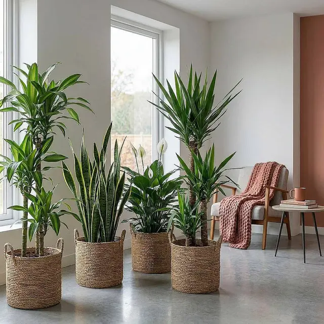 XL unkaputtbares Paket (Yucca, Brasilstamm / Dracaena Fragrans, Spathiphyllum, Sansevieria - Schlangenpflanze)