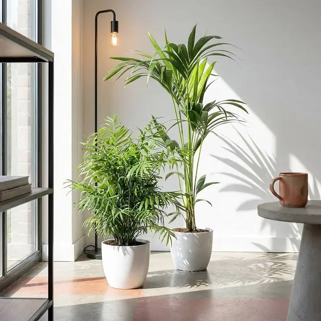 Palmen-Duo (Kentia-Palme, Chamaedorea elegant)