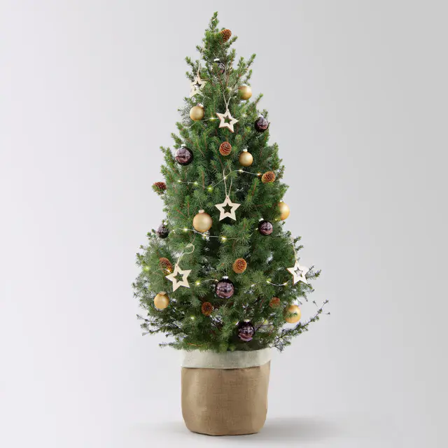 Weihnachtsbäumchen inkl. Deko, braun-gold, Jutesack natur-weiß, Höhe 120 cm